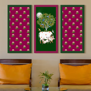 Traditional Pichwai Shreenath Ji Wall Art Set of 3 | HD Print Wrapped Canvas | Perfect for Pooja Room & Office Decor Panels |12×24 Inch (PWA31)