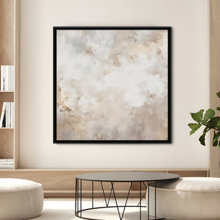 Modern Neutral Abstract Canvas Art in Black Floater Frame – 36x36 Inch for Home & Office Decor | HD Canvas Print, Ready to Hang. (ABSWA20)