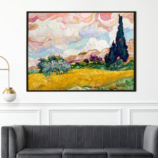 Pastel Wheat Field with Cypresses Canvas Print of Vincent Van Gogh Wall Art Paintings Reproduction Field Pictures Artwork for Home Decor (VAWA06).