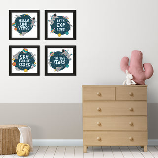 Kids Wall Art Set of 4 | HD Canvas Print | Ready to Hang | Black Framed Kids Room & Nursery Room Decor | Each Frame Size: 10X10 INCH (KIDSET07)