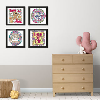 Kids Wall Art Set of 4 | HD Canvas Print | Ready to Hang | Black Framed Kids Room & Nursery Room Decor | Each Frame Size: 10X10 INCH (KIDSET08)