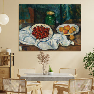 Cherries and Peaches Still Life - Paul Cézanne Painting | HD Canvas Print | Ready to Hang | Wall Art for Bedroom, living room, Hallway (PCWA07)