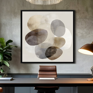 Modern Neutral Abstract Canvas Art in Black Floater Frame – 36x36 Inch for Home & Office Decor | HD Canvas Print, Ready to Hang. (ABSWA19)