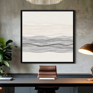 Modern Neutral Abstract Canvas Art in Black Floater Frame – 36x36 Inch for Home & Office Decor | HD Canvas Print, Ready to Hang. (ABSWA17)