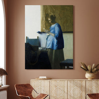 Woman in Blue Reading a Letter – Johannes Vermeer Painting | HD Canvas Print | Ready to Hang | Wall Art for Bedroom, living room, Hallway (JVWA07)