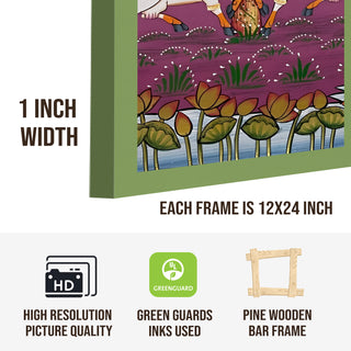 Traditional Pichwai Shreenath Ji Wall Art Set of 3 | HD Print Wrapped Canvas | Perfect for Pooja Room & Office Decor Panels |12×24 Inch (PWA33)