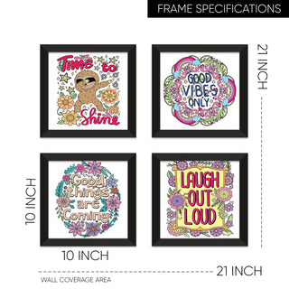 Kids Wall Art Set of 4 | HD Canvas Print | Ready to Hang | Black Framed Kids Room & Nursery Room Decor | Each Frame Size: 10X10 INCH (KIDSET08)
