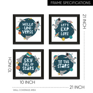 Kids Wall Art Set of 4 | HD Canvas Print | Ready to Hang | Black Framed Kids Room & Nursery Room Decor | Each Frame Size: 10X10 INCH (KIDSET07)