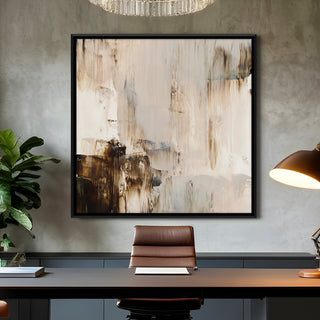 Modern Neutral Abstract Canvas Art in Black Floater Frame – 36x36 Inch for Home & Office Decor | HD Canvas Print, Ready to Hang. (ABSWA16)