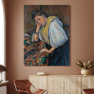 Young Italian Woman at a Table – Paul Cézanne Painting | HD Canvas Print | Ready to Hang | Wall Art for Bedroom, living room, Hallway (PCWA03)