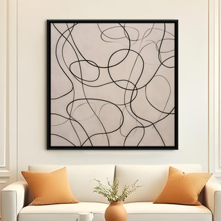Modern Neutral Abstract Canvas Art in Black Floater Frame – 36x36 Inch for Home & Office Decor | HD Canvas Print, Ready to Hang. (ABSWA18)