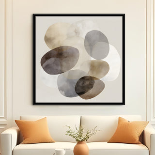 Modern Neutral Abstract Canvas Art in Black Floater Frame – 36x36 Inch for Home & Office Decor | HD Canvas Print, Ready to Hang. (ABSWA19)