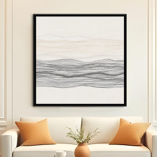 Modern Neutral Abstract Canvas Art in Black Floater Frame – 36x36 Inch for Home & Office Decor | HD Canvas Print, Ready to Hang. (ABSWA17)