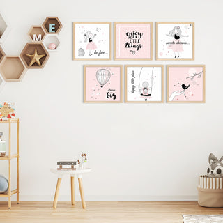 Kids Wall Art Set of 6 | HD Canvas Print | Ready to Hang | Natural Wood Panels for Nursery & Kids Room Decor | Each Frame Size: 10X10 INCH (KIDSET05)