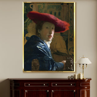 Girl with the Red Hat – Johannes Vermeer Painting | HD Canvas Print | Ready to Hang | Wall Art for Bedroom, living room, Hallway (JVWA04)