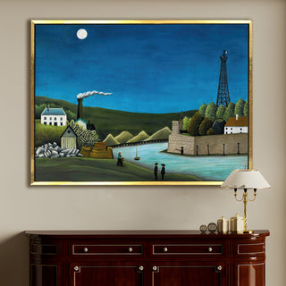 Bridge at Sèvres with the Eiffel Tower – Henri Rousseau Painting | HD Canvas Print | Ready to Hang | Wall Art for Bedroom, living room, Hallway (HRWA14)