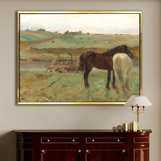 Horses in a Meadow – Edgar Degas Painting | HD Canvas Print | Ready to Hang | Wall Art for Bedroom, living room, Hallway (EDWA07)