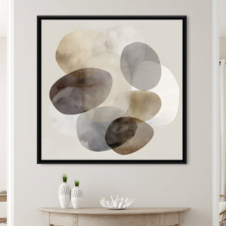 Modern Neutral Abstract Canvas Art in Black Floater Frame – 36x36 Inch for Home & Office Decor | HD Canvas Print, Ready to Hang. (ABSWA19)