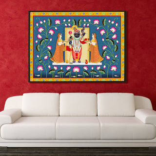 Shreenathji Pichwai Wall Art – Traditional Lotus Motif | HD Canvas Print | Ready to Hang | Wall Art for Temple, living room, Hallway | Size: 36 inch X 48 inch (SHNAWA01)
