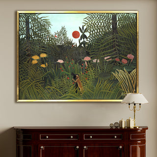 Jungle With Setting Sun – Henri Rousseau Painting | HD Canvas Print | Ready to Hang | Wall Art for Bedroom, living room, Hallway (HRWA03)