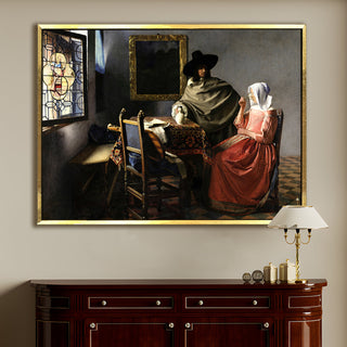 Girl with a Wine Glass – Johannes Vermeer Painting | HD Canvas Print | Ready to Hang | Wall Art for Bedroom, living room, Hallway (JVWA14)