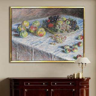 Still Life with Apples and Grapes Painting | HD Canvas Print | Ready to Hang | Wall Art for Bedroom, living room, Hallway (CMWA18)