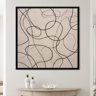 Modern Neutral Abstract Canvas Art in Black Floater Frame – 36x36 Inch for Home & Office Decor | HD Canvas Print, Ready to Hang. (ABSWA18)
