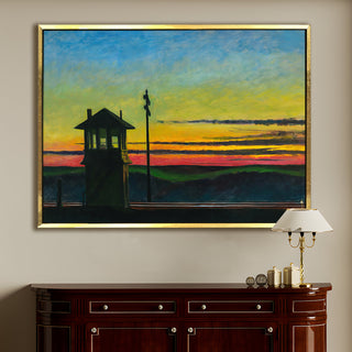 Railroad Sunset – Edward Hopper Painting | HD Canvas Print | Ready to Hang | Wall Art for Bedroom, living room, Hallway (EHWA03)