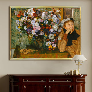 Woman Beside a Bouquet by Edgar Degas Painting | HD Canvas Print | Ready to Hang | Wall Art for Bedroom, living room, Hallway (EDWA03)