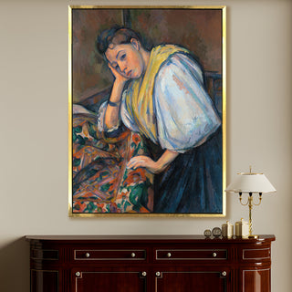 Young Italian Woman at a Table – Paul Cézanne Painting | HD Canvas Print | Ready to Hang | Wall Art for Bedroom, living room, Hallway (PCWA03)