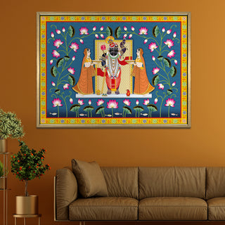 Shreenathji Pichwai Wall Art – Traditional Lotus Motif | HD Canvas Print | Ready to Hang | Wall Art for Temple, living room, Hallway | Size: 36 inch X 48 inch (SHNAWA01)