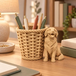 Dog desk organiser shown from an angled view