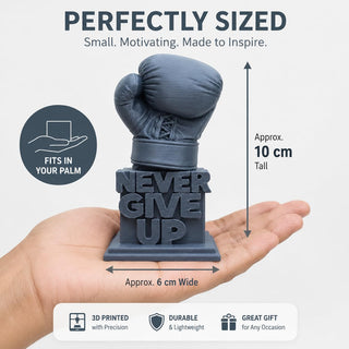 Never Give Up trophy shown for scale