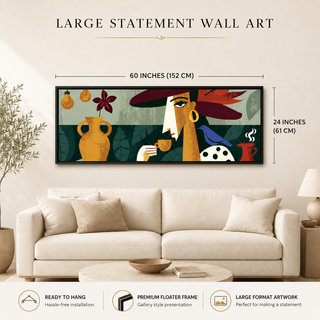 Contemporary Lady & Bird, HD Canvas Print, 2x5 Ft Black Floater Frame, Ready to Hang. (MOWA74)