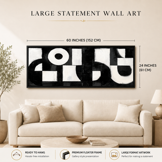 Monochrome Geometry Wall Art, HD Canvas Print, 2x5 Ft Black Floater Frame, Ready to Hang. (MOWA75)