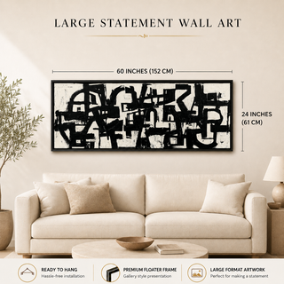 Monochrome Urban Abstract Wall Art, HD Canvas Print, 2x5 Ft Black Floater Frame, Ready to Hang. (MOWA77)