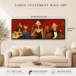 Jazz Night Modern Art, HD Canvas Print, 2x5 Ft Black Floater Frame, Ready to Hang. (MOWA73)