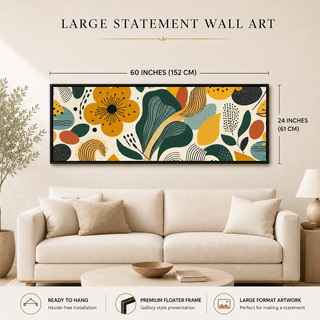 Botanical Abstract Harmony, HD Canvas Print, 2x5 Ft Black Floater Frame, Ready to Hang. (MOWA72)