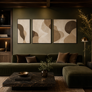 Earthline Abstract Wall Art Set of 3 | Neutral Modern HD Canvas Print (ABSWA31)
