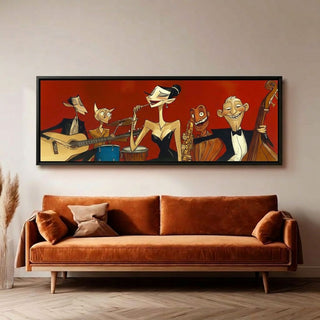 Jazz Night Modern Art, HD Canvas Print, 2x5 Ft Black Floater Frame, Ready to Hang. (MOWA73)