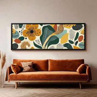 Botanical Abstract Harmony, HD Canvas Print, 2x5 Ft Black Floater Frame, Ready to Hang. (MOWA72)
