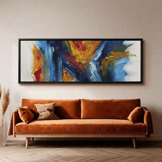 Abstract Blue Energy Wall Art, HD Canvas Print, 2x5 Ft Black Floater Frame, Ready to Hang. (MOWA76)