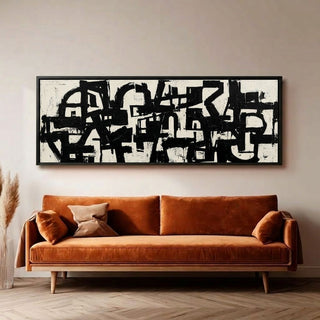 Monochrome Urban Abstract Wall Art, HD Canvas Print, 2x5 Ft Black Floater Frame, Ready to Hang. (MOWA77)