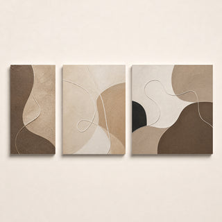 Earthline Abstract Wall Art Set of 3 | Neutral Modern HD Canvas Print (ABSWA31)