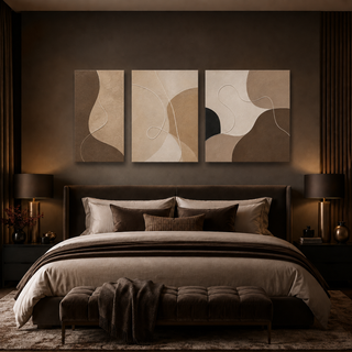 Earthline Abstract Wall Art Set of 3 | Neutral Modern HD Canvas Print (ABSWA31)