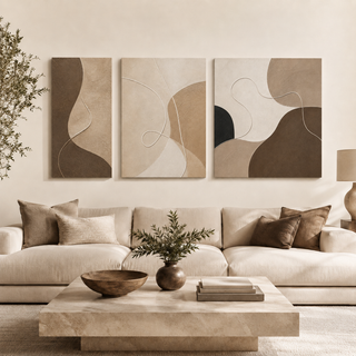 Earthline Abstract Wall Art Set of 3 | Neutral Modern HD Canvas Print (ABSWA31)