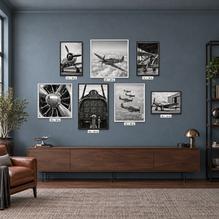 Size guide for The Aviator’s Archive seven-piece box-framed canvas set