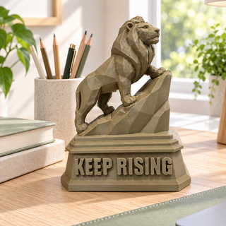 Large The Lion sculpture on an office desk
