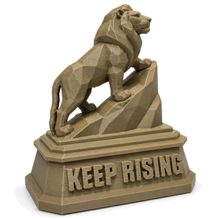 The Lion Sandstorm desk sculpture with KEEP RISING plinth, Regular size