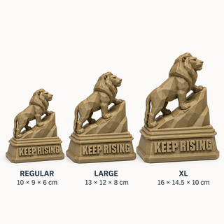 The Lion sculpture in Regular, Large and XL sizes shown side by side